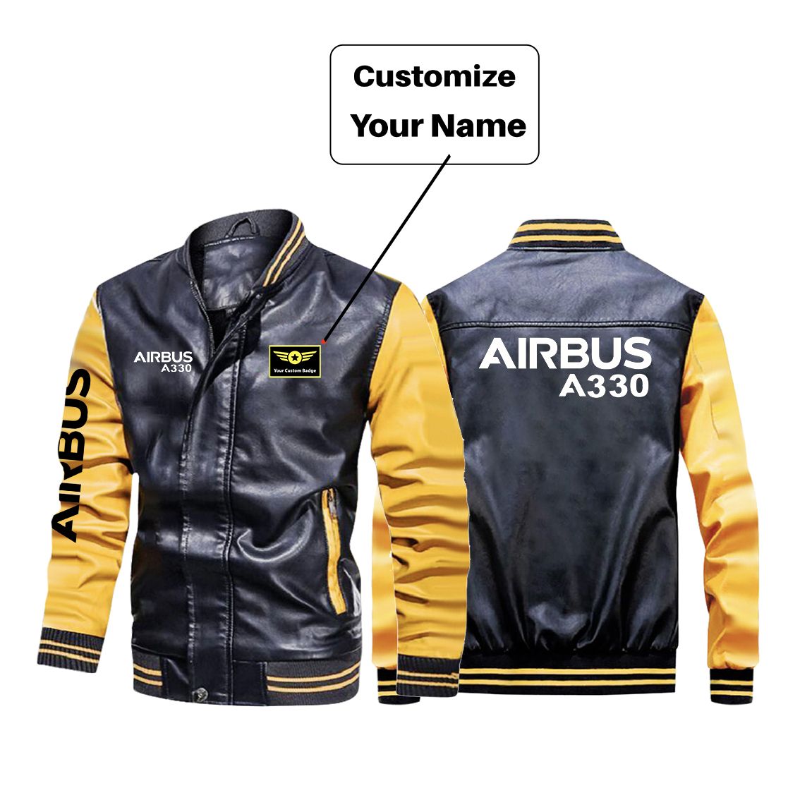 Airbus A330 & Text Designed Stylish Leather Bomber Jackets