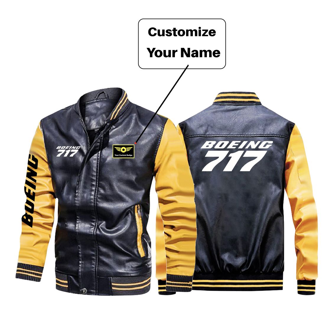 Boeing 717 & Text Designed Stylish Leather Bomber Jackets