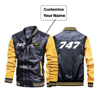 Thumbnail for 747 Flat Text Designed Stylish Leather Bomber Jackets