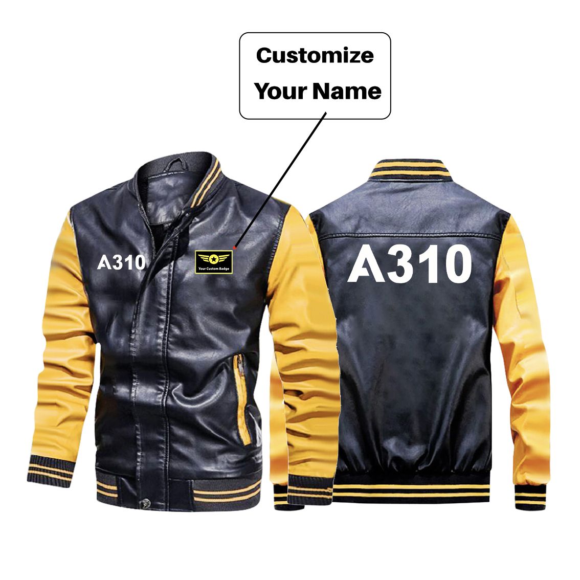 A310 Flat Text Designed Stylish Leather Bomber Jackets