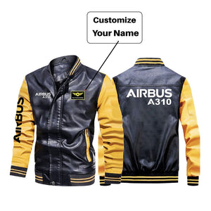 Airbus A310 & Text Designed Stylish Leather Bomber Jackets