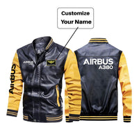Thumbnail for Airbus A380 & Text Designed Stylish Leather Bomber Jackets