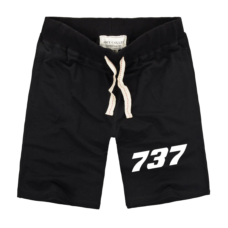 737 Flat Text Designed Cotton Shorts