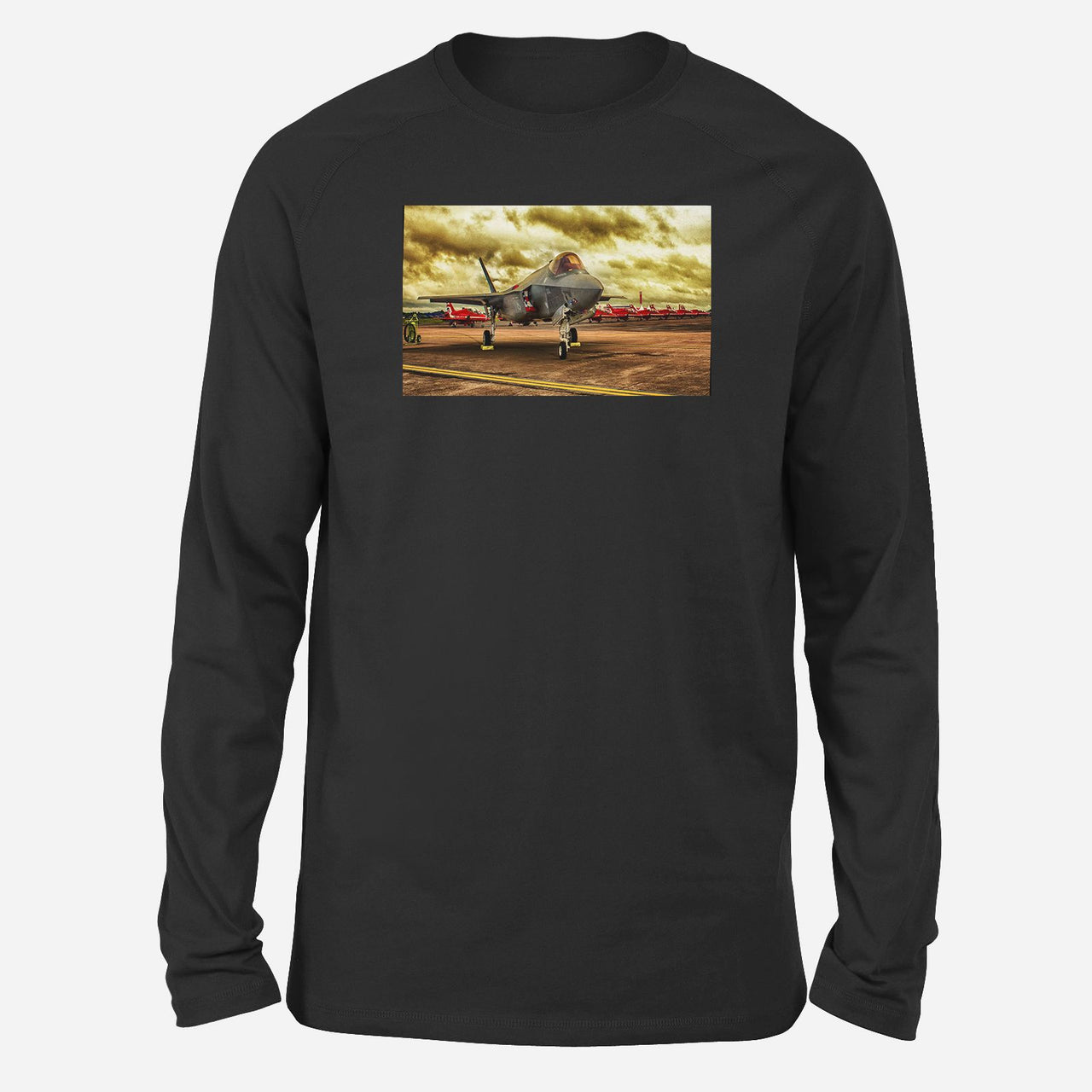 Fighting Falcon F35 at Airbase Designed Long-Sleeve T-Shirts
