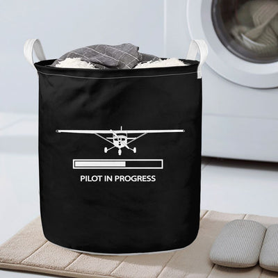 Pilot In Progress (Cessna) aviation design on durable fabric with reinforced handles laundry basket.