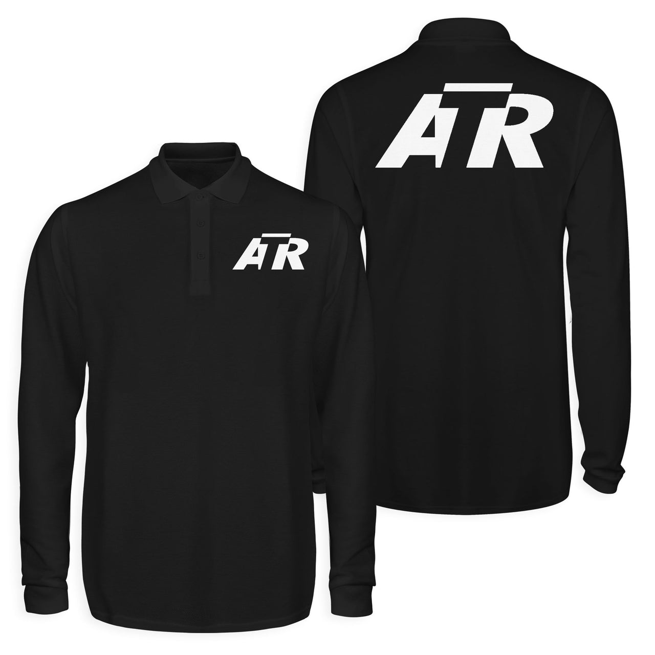 ATR & Text Designed Long Sleeve Polo T-Shirts (Double-Side)