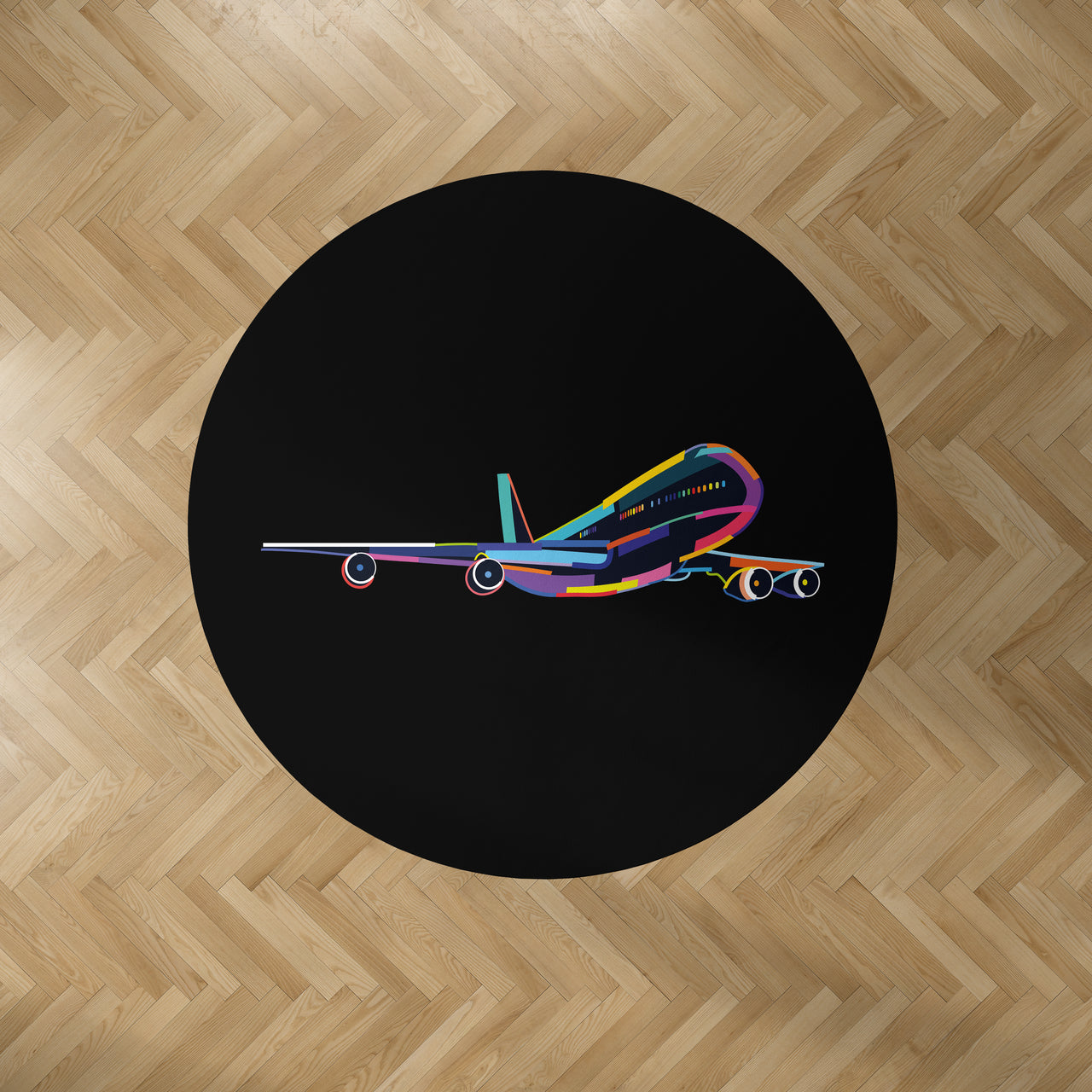 Multicolor Airplane Designed Carpet & Floor Mats (Round)