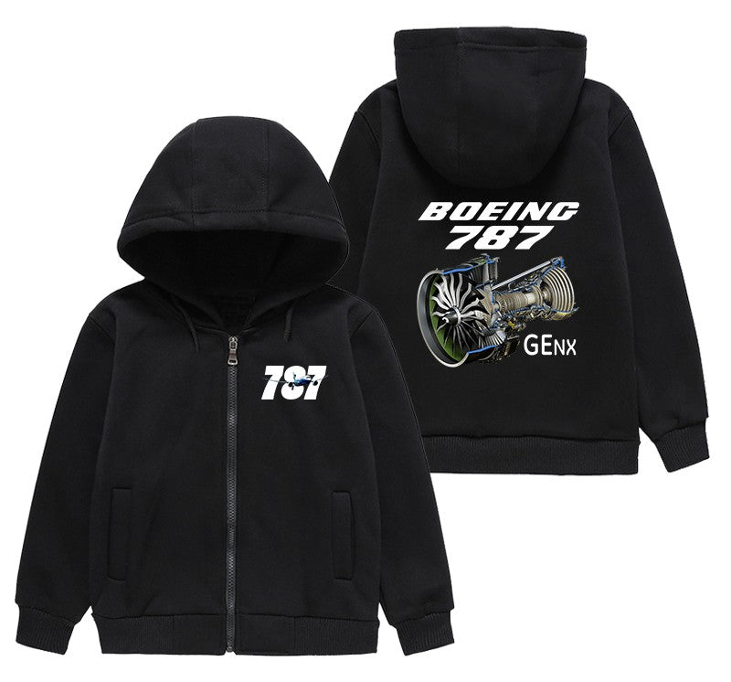 Boeing 787 & GENX Engine Designed "CHILDREN" Zipped Hoodies