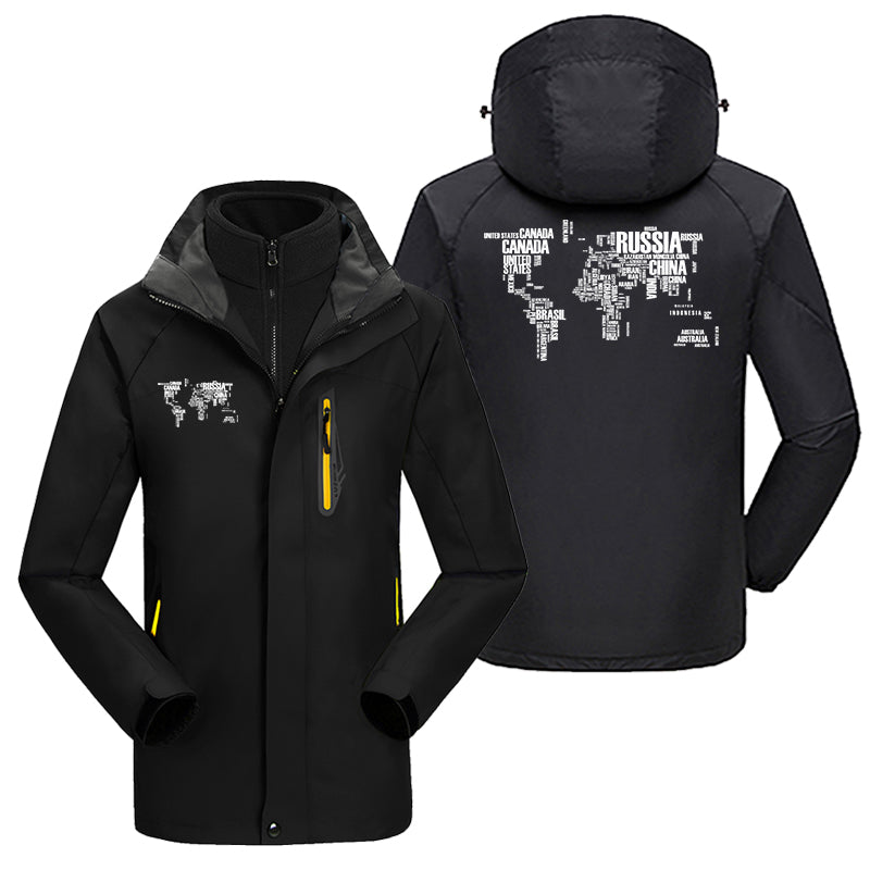 World Map (Text) Designed Thick Skiing Jackets