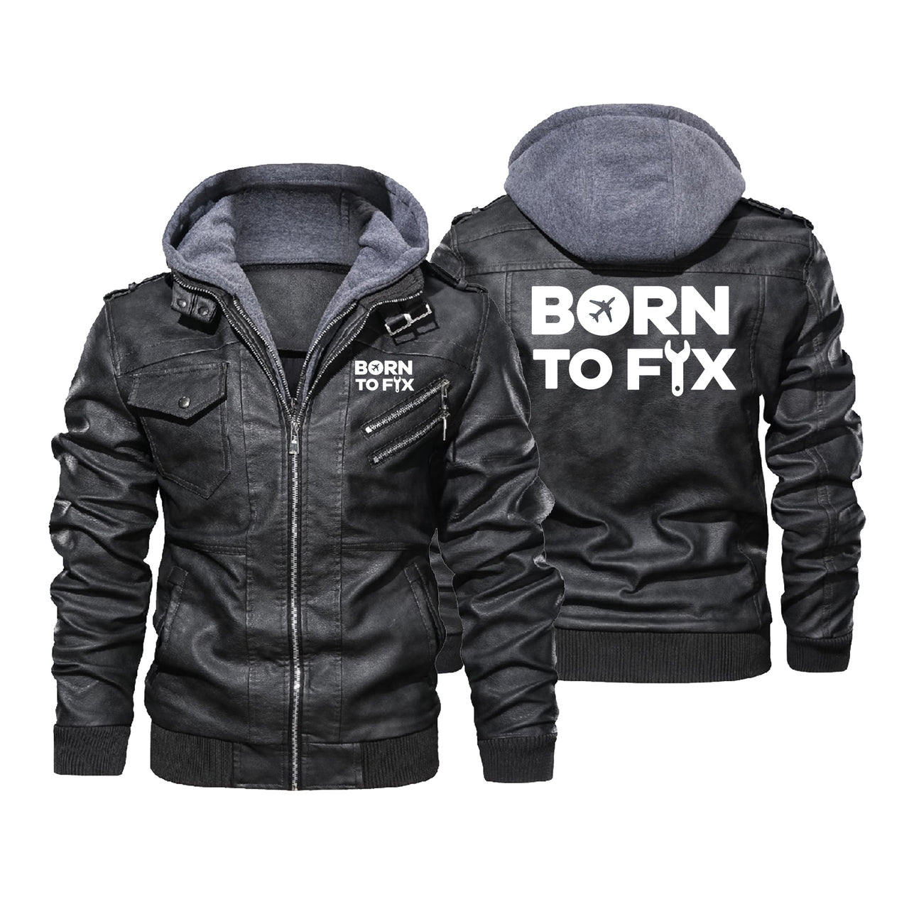 Born To Fix Airplanes Designed Hooded Leather Jackets