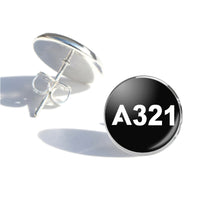 Thumbnail for Airbus A321 Flat Text aviation stud earrings, stainless steel body with engraved detail.