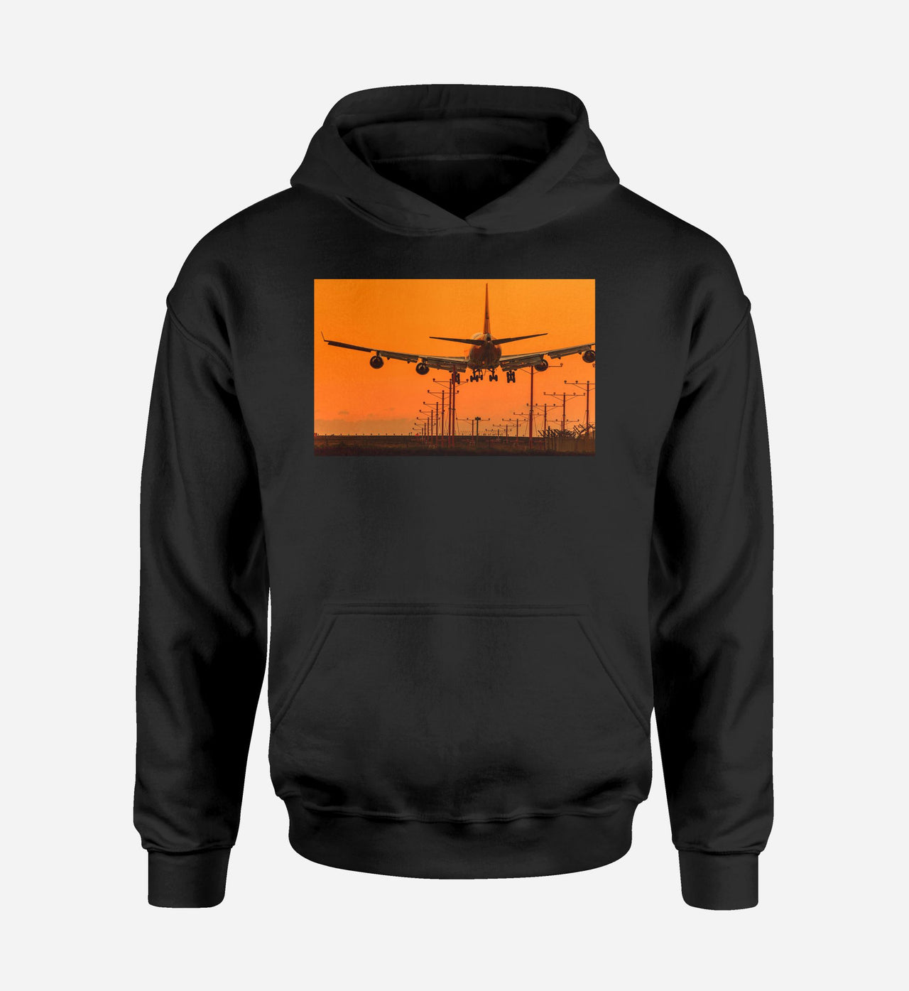 Close up to Boeing 747 Landing at Sunset Designed Hoodies