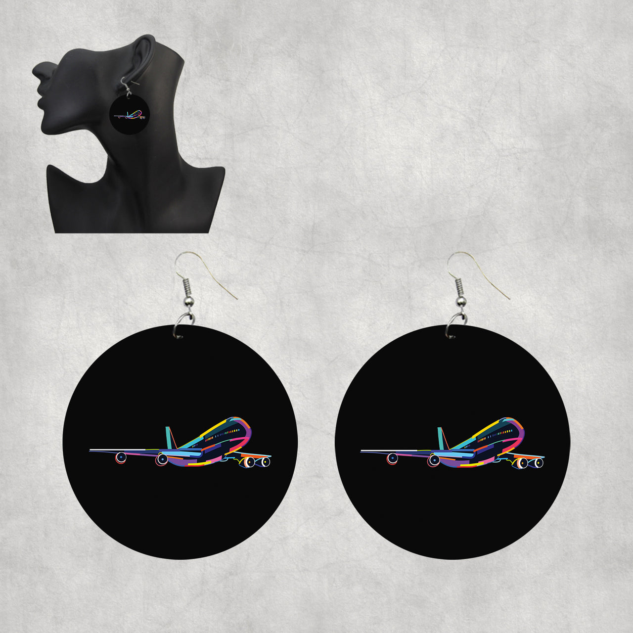Multicolor Airplane Designed Wooden Drop Earrings
