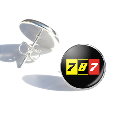 Flat Colourful 787 aviation-themed stud earrings, polished stainless steel.