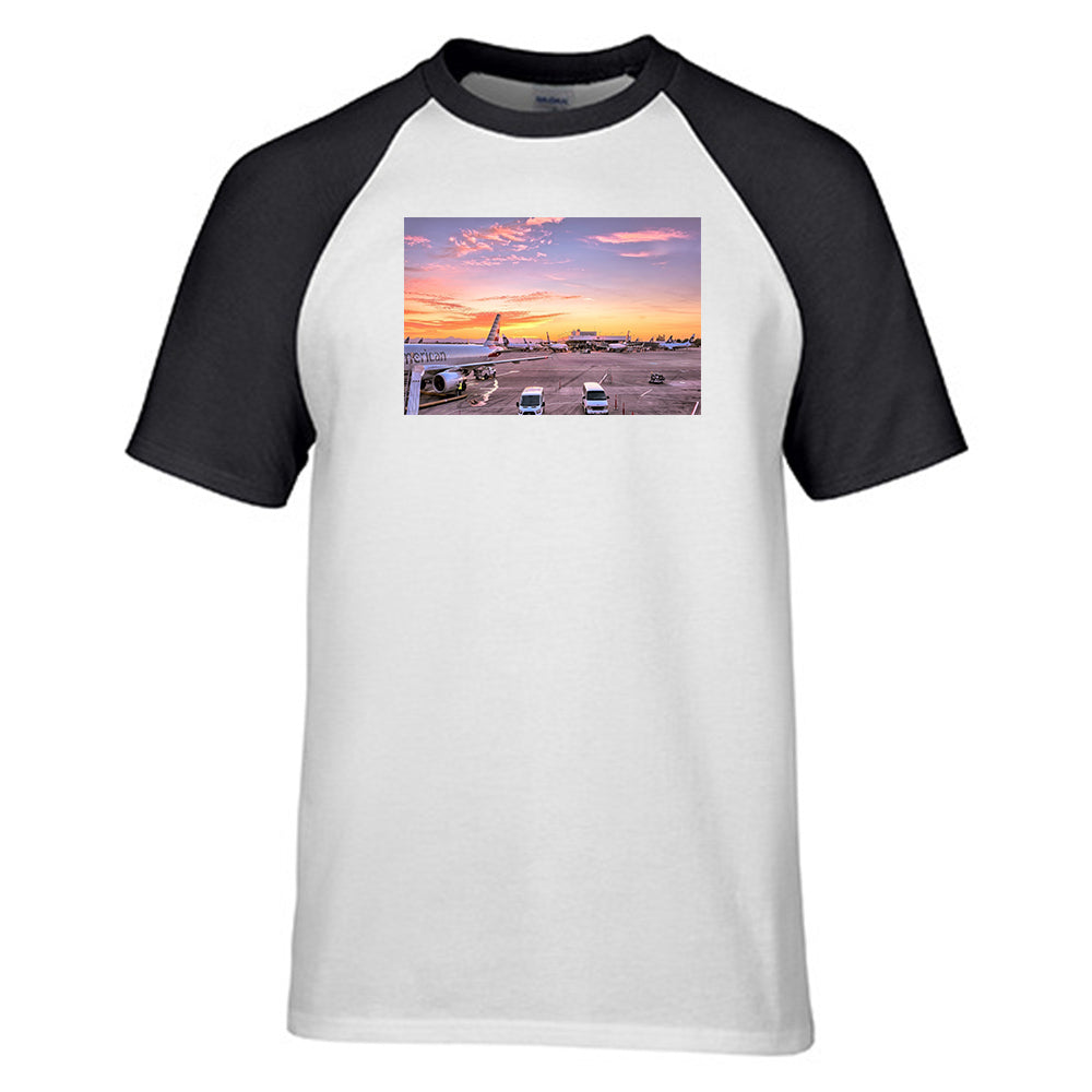 Airport Photo During Sunset Designed Raglan T-Shirts