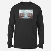 Thumbnail for Airplane Flying over Big Buildings Designed Long-Sleeve T-Shirts