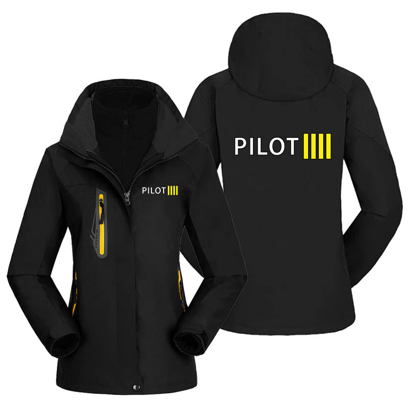Pilot & Stripes (4 Lines) Designed Thick "WOMEN" Skiing Jackets