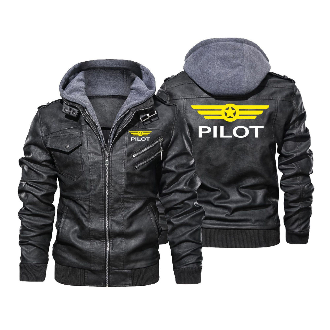 Pilot & Badge Designed Hooded Leather Jackets