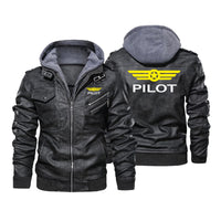 Thumbnail for Pilot & Badge Designed Hooded Leather Jackets