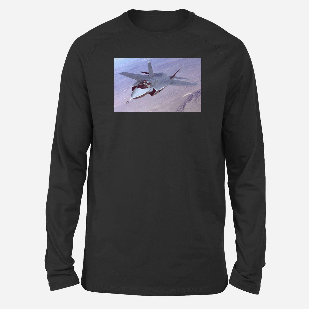 Fighter Jet 35 Captured in the Air Designed Long-Sleeve T-Shirts