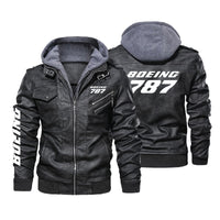 Thumbnail for Boeing 787 & Text Designed Hooded Leather Jackets