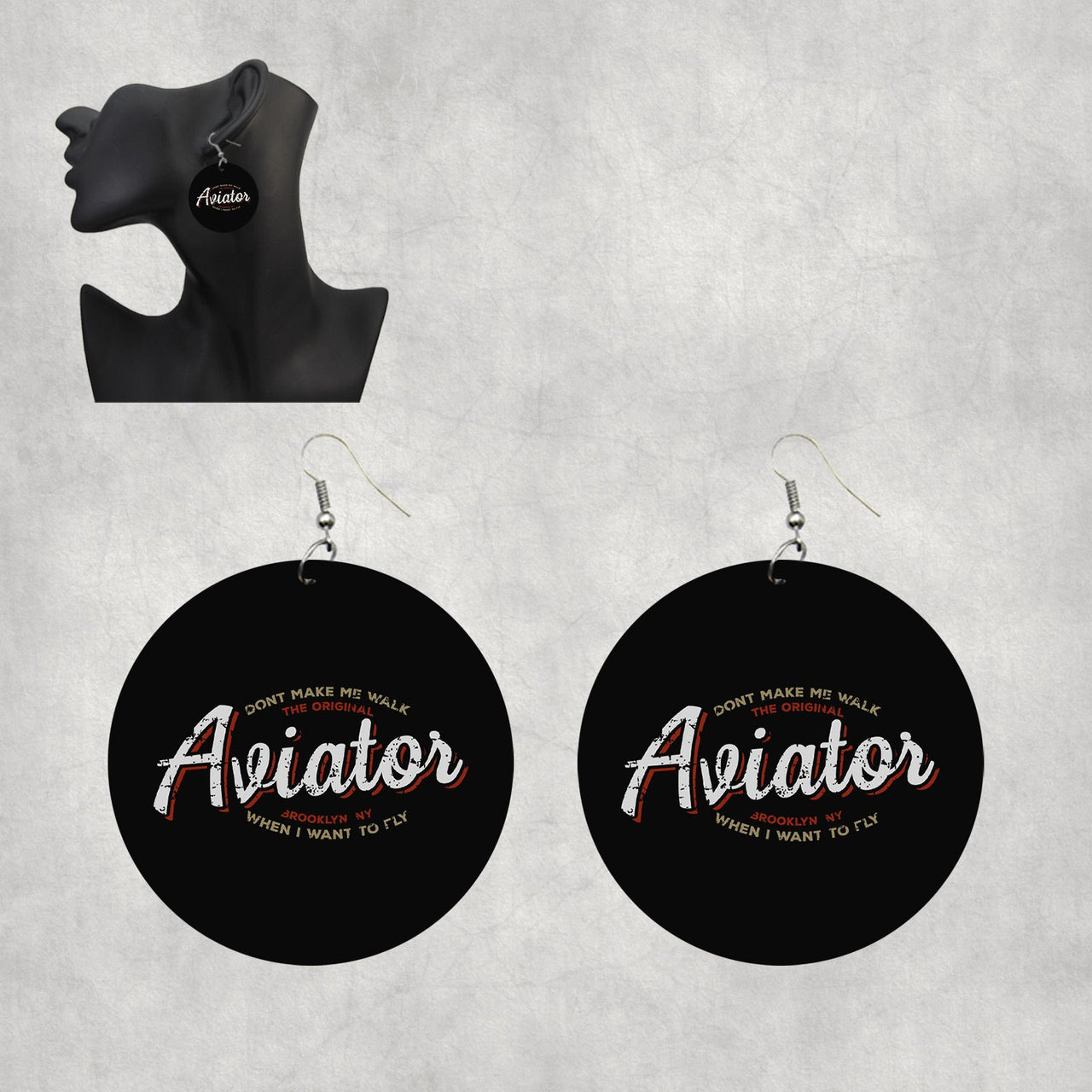 Aviator - Dont Make Me Walk Designed Wooden Drop Earrings
