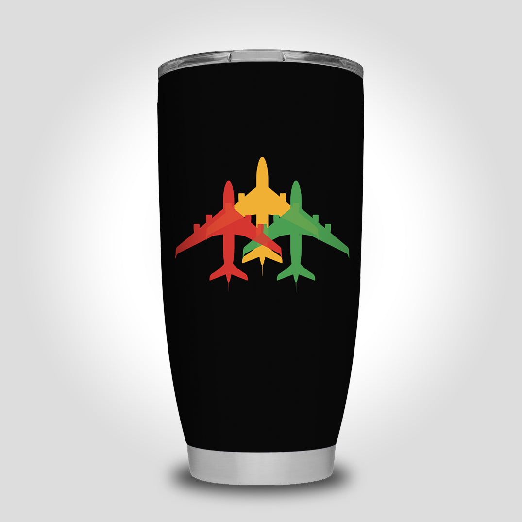 Colourful 3 Airplanes Designed Tumbler Travel Mugs