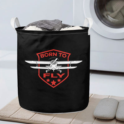 Super Born To Fly aviation design on durable fabric with reinforced handles laundry basket.