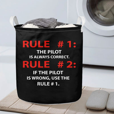 Rule 1 - Pilot is Always Correct aviation design on durable fabric with reinforced handles laundry basket.
