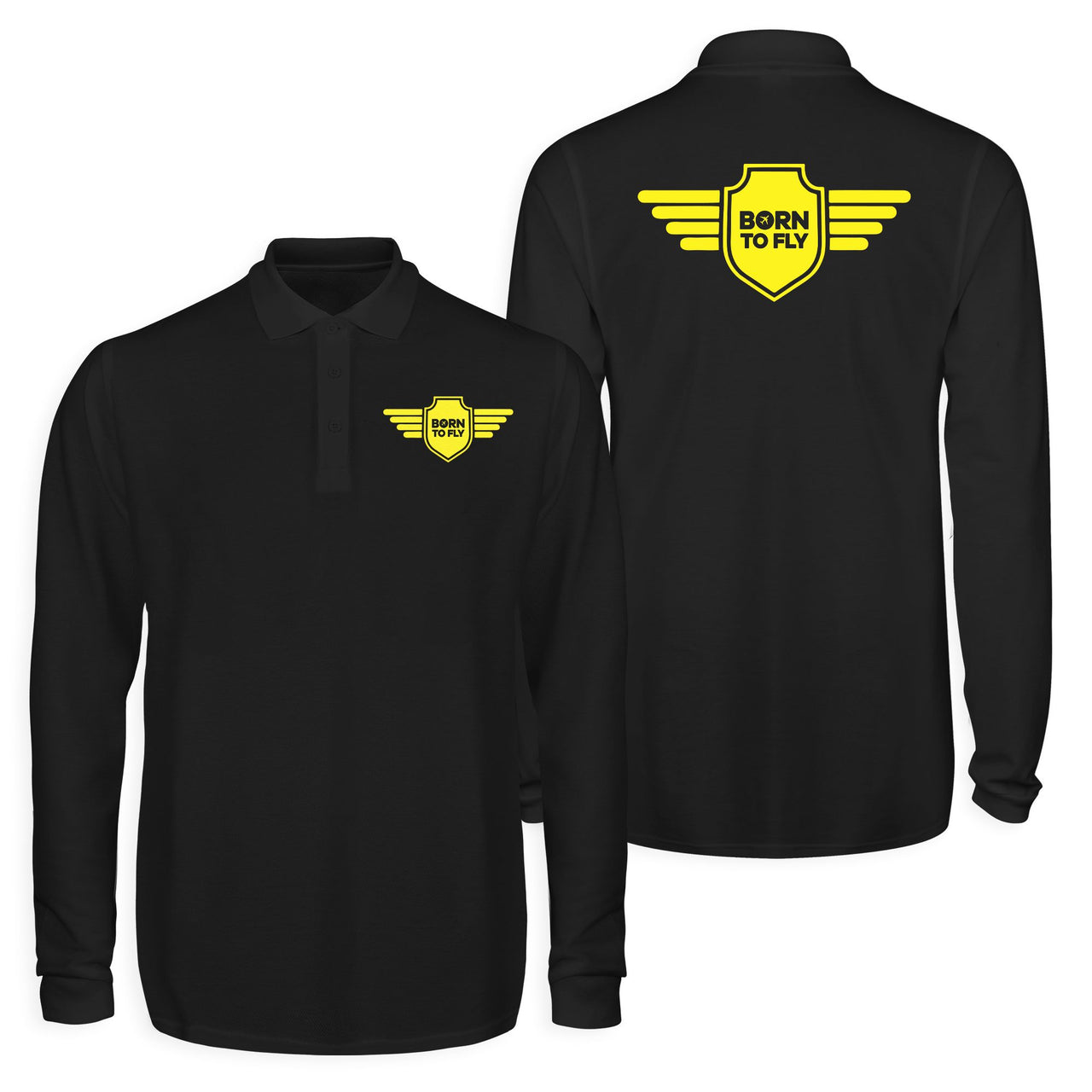 Born To Fly & Badge Designed Long Sleeve Polo T-Shirts (Double-Side)