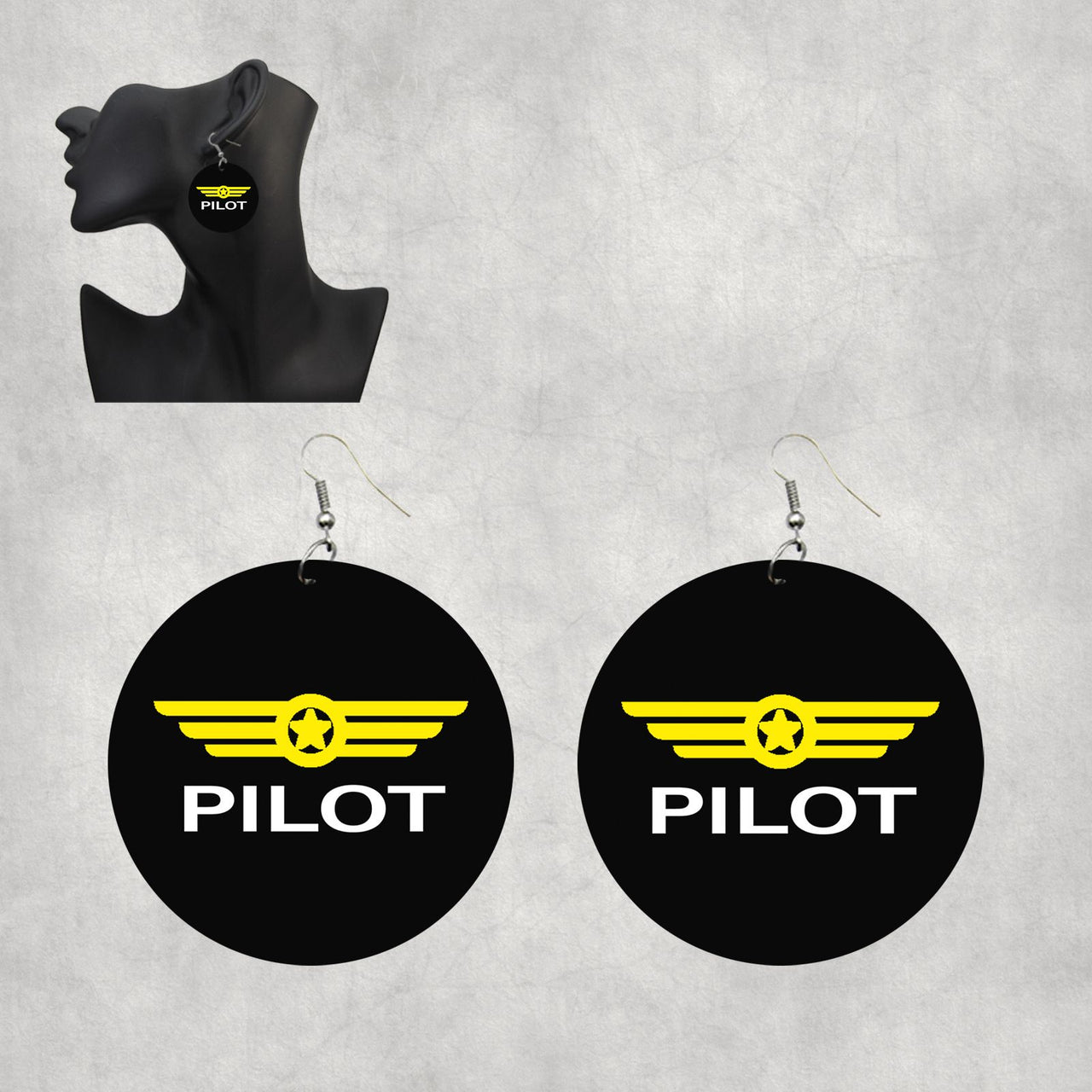 Pilot & Badge Designed Wooden Drop Earrings
