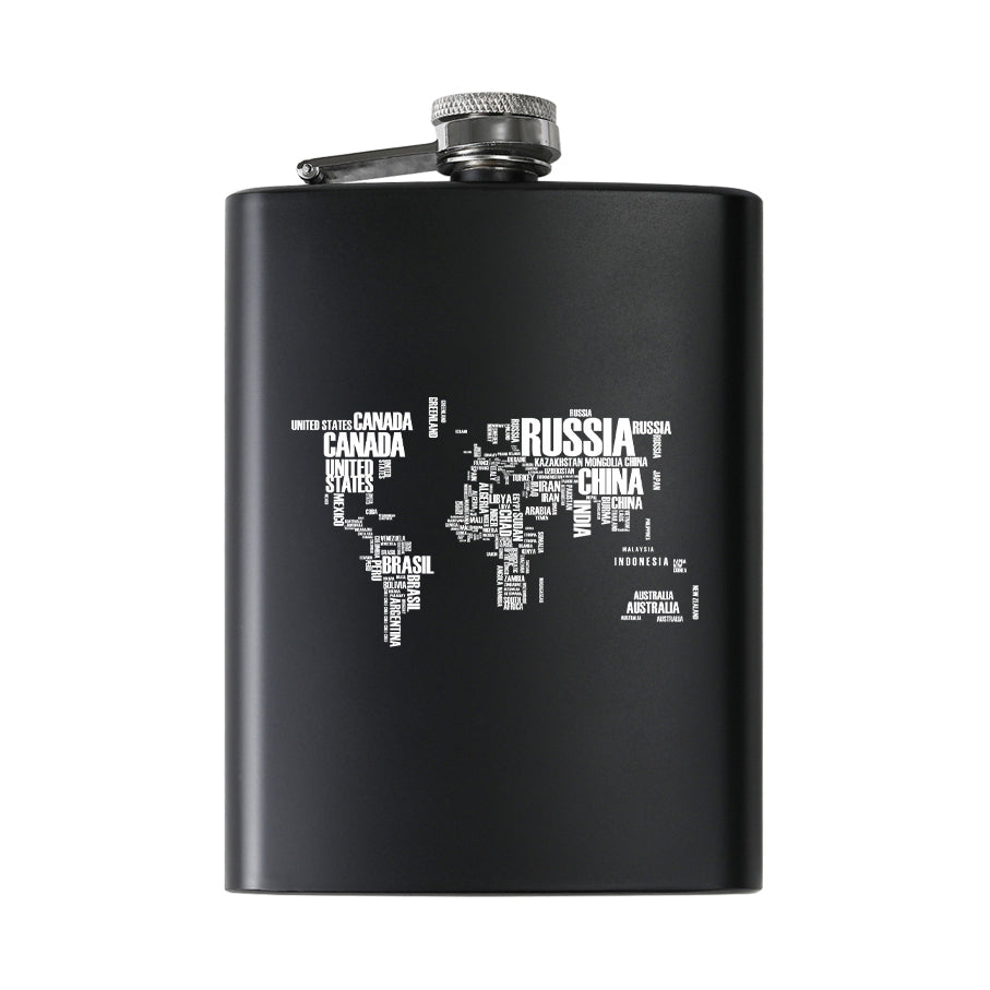 World Map (Text) Designed Stainless Steel Hip Flasks