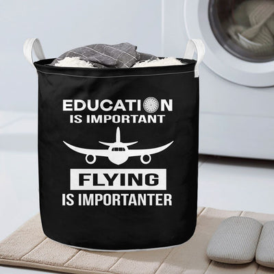 Flying is Importanter aviation design on durable fabric with reinforced handles laundry basket.