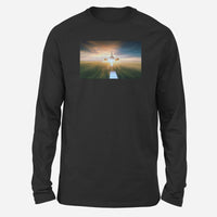 Thumbnail for Airplane Flying Over Runway Designed Long-Sleeve T-Shirts