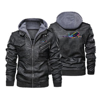 Thumbnail for Multicolor Airplane Designed Hooded Leather Jackets