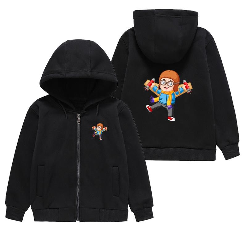 Cute Little Boy Pilot Costume Playing With Wings Designed "CHILDREN" Zipped Hoodies