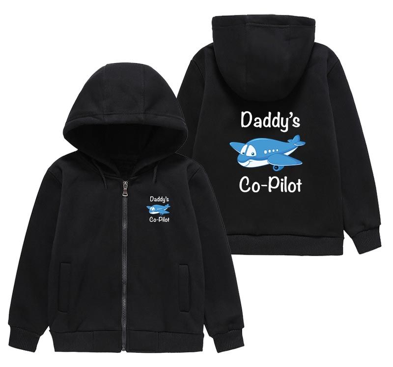 Daddy's Co-Pilot (Jet Airplane) Designed "CHILDREN" Zipped Hoodies