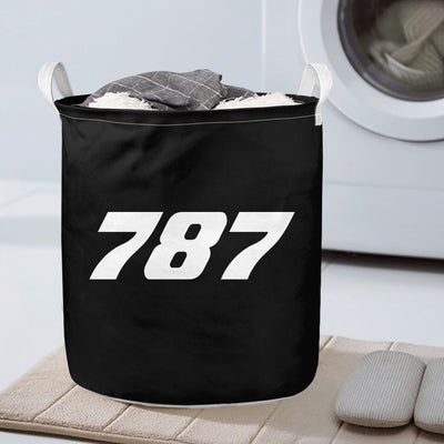 Boeing 787 Flat Text aviation design on durable fabric with reinforced handles laundry basket.