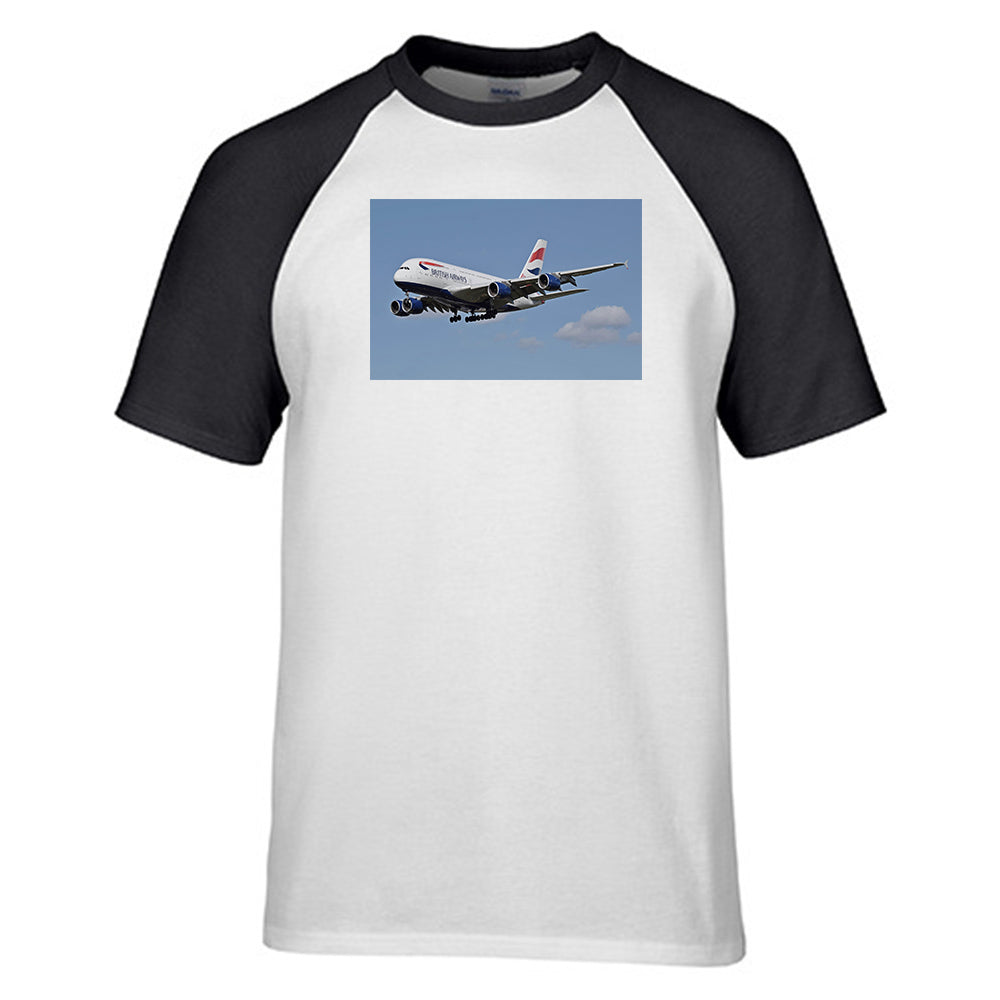 Landing British Airways A380 Designed Raglan T-Shirts