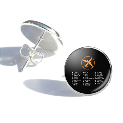Side view of Aviation Alphabet 2 aviation stud earrings in stainless steel, polished finish.