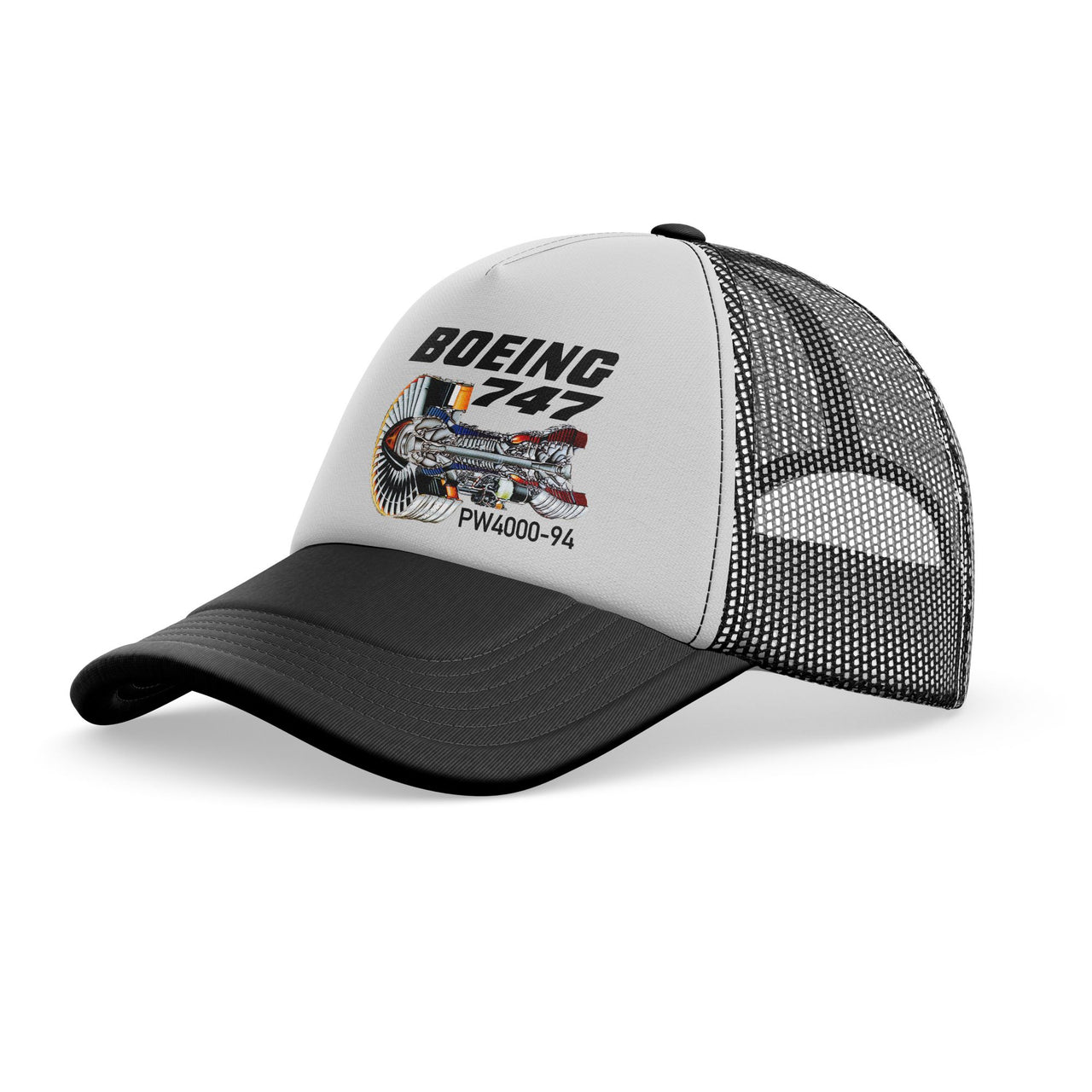 Boeing 747 & PW4000-94 Engine Designed Trucker Caps & Hats