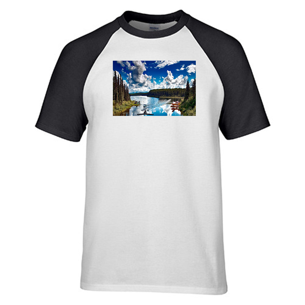 Amazing Scenary & Sea Planes Designed Raglan T-Shirts