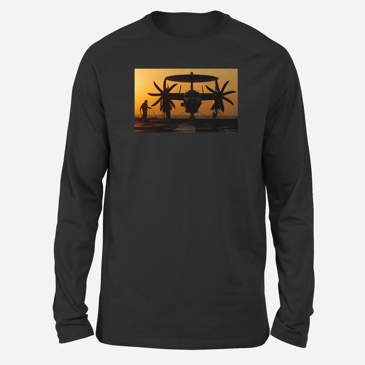Military Plane at Sunset Designed Long-Sleeve T-Shirts