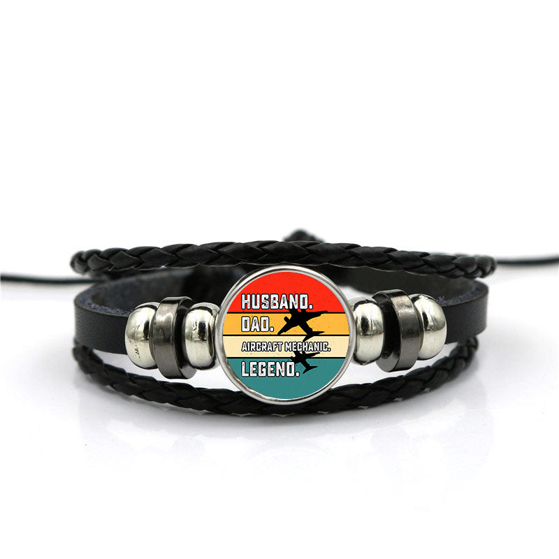 Husband & Dad & Aircraft Mechanic & Legend Designed Leather Bracelets