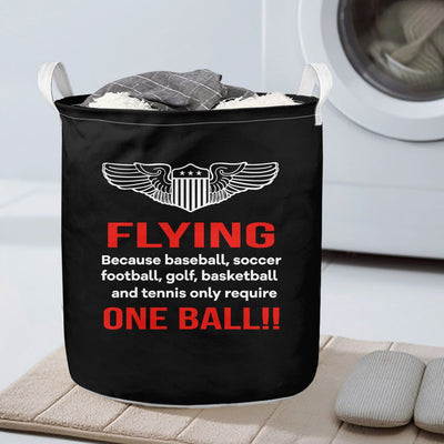 Flying One Ball aviation design on durable fabric with reinforced handles laundry basket.