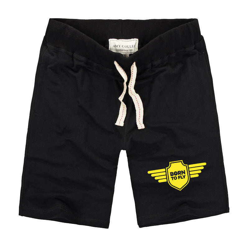 Born To Fly & Badge Designed Cotton Shorts