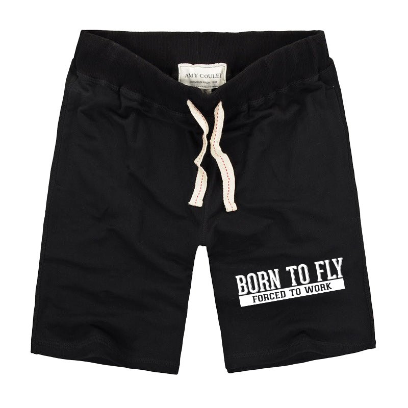 Born To Fly Forced To Work Designed Cotton Shorts