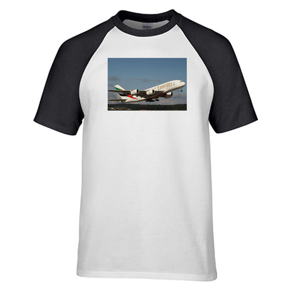 Departing Emirates A380 Designed Raglan T-Shirts