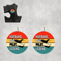 Thumbnail for Husband & Dad & Pilot & Legend Designed Wooden Drop Earrings