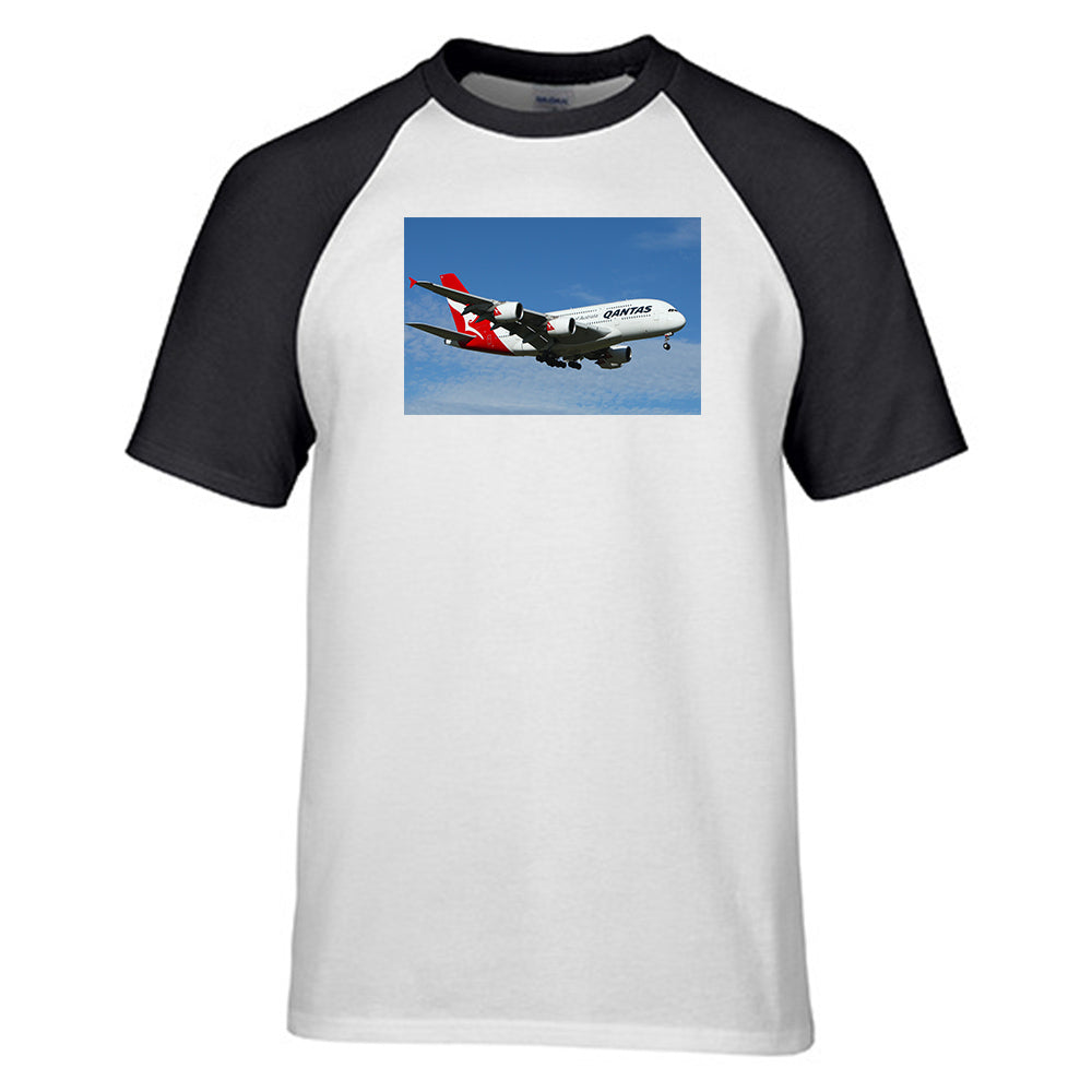 Landing Qantas A380 Designed Raglan T-Shirts